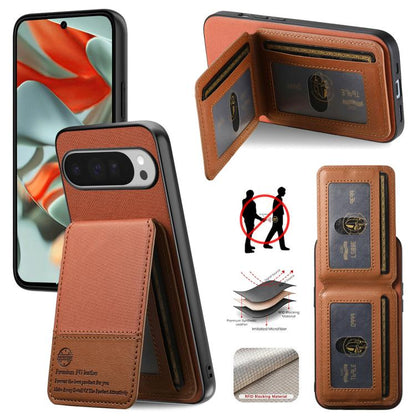 Twill Fabric Leather Vertical Flip RFID Card Bag Phone Case, For Google Pixel 11 Pro XL, For Google Pixel 11, For Google Pixel 11 Pro, For Google Pixel 10a, For Google Pixel 10 Pro XL, For Google Pixel 9a, For Google Pixel 9 Pro XL                     ...