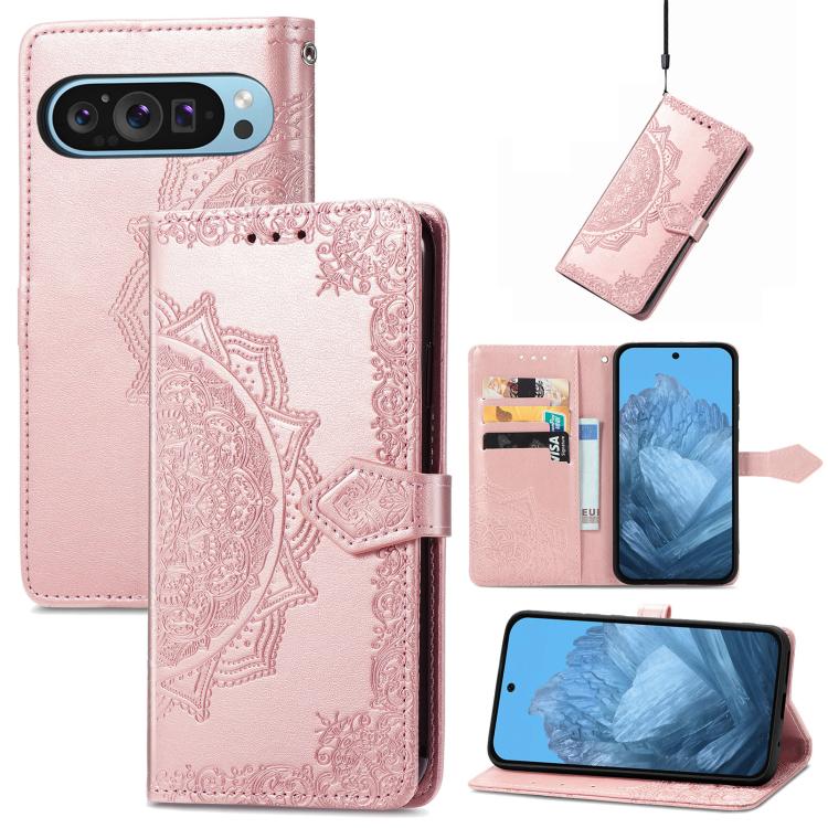 Mandala Flower Embossed Leather Phone Case, For Google Pixel 11 Pro XL, For Google Pixel 10a, For Google Pixel 10 Pro XL, For Google Pixel 9a, For Google Pixel 9 Pro XL, For Google Pixel 11 / 11 Pro, For Google Pixel 10 / 10 Pro                        ...