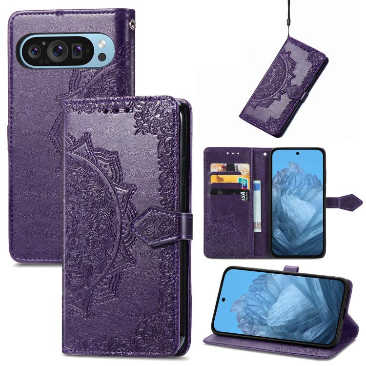 Mandala Flower Embossed Leather Phone Case, For Google Pixel 11 Pro XL, For Google Pixel 10a, For Google Pixel 10 Pro XL, For Google Pixel 9a, For Google Pixel 9 Pro XL, For Google Pixel 11 / 11 Pro, For Google Pixel 10 / 10 Pro                        ...