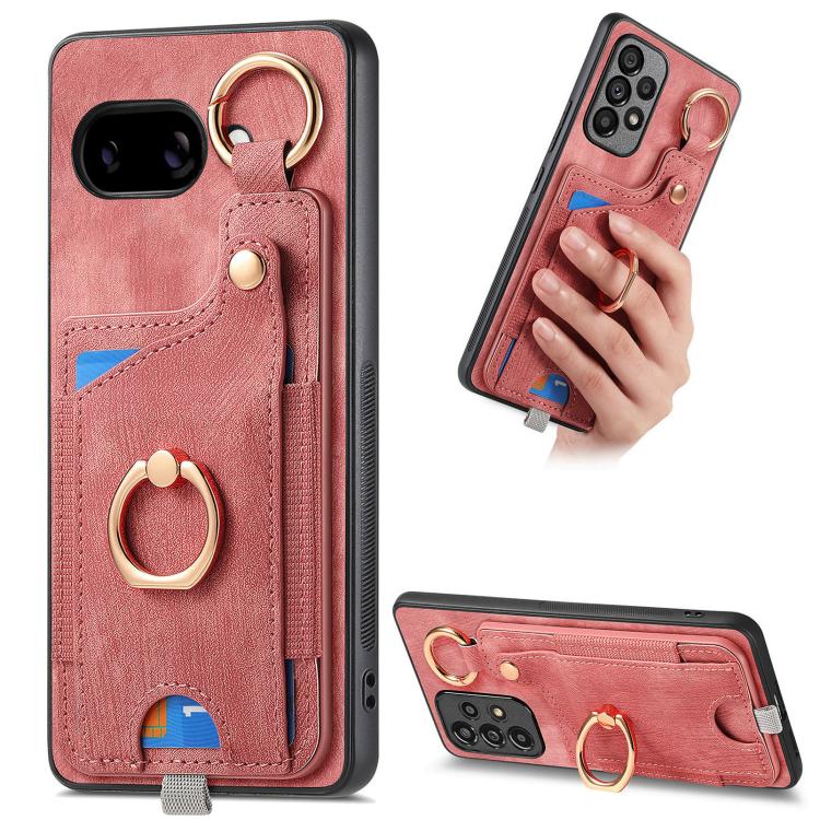 Retro Skin-feel Ring Card Bag Phone Case with Hang Loop, For Google Pixel 11 Pro XL, For Google Pixel 11, For Google Pixel 11 Pro, For Google Pixel 10 Pro XL, For Google Pixel 9a, For Google Pixel 9 Pro XL, For Google Pixel 10 / 10 Pro                 ...