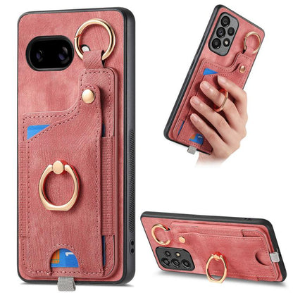 Retro Skin-feel Ring Card Bag Phone Case with Hang Loop, For Google Pixel 11 Pro XL, For Google Pixel 11, For Google Pixel 11 Pro, For Google Pixel 10 Pro XL, For Google Pixel 9a, For Google Pixel 9 Pro XL, For Google Pixel 10 / 10 Pro                 ...