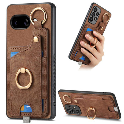 Retro Skin-feel Ring Card Bag Phone Case with Hang Loop, For Google Pixel 11 Pro XL, For Google Pixel 11, For Google Pixel 11 Pro, For Google Pixel 10 Pro XL, For Google Pixel 9a, For Google Pixel 9 Pro XL, For Google Pixel 10 / 10 Pro                 ...