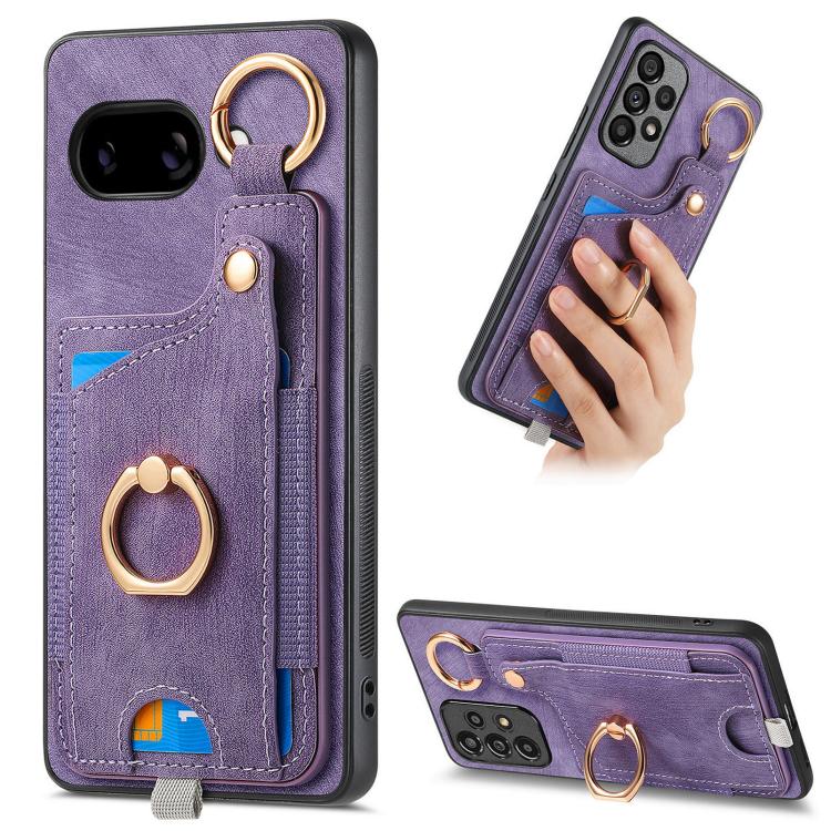 Retro Skin-feel Ring Card Bag Phone Case with Hang Loop, For Google Pixel 11 Pro XL, For Google Pixel 11, For Google Pixel 11 Pro, For Google Pixel 10 Pro XL, For Google Pixel 9a, For Google Pixel 9 Pro XL, For Google Pixel 10 / 10 Pro                 ...