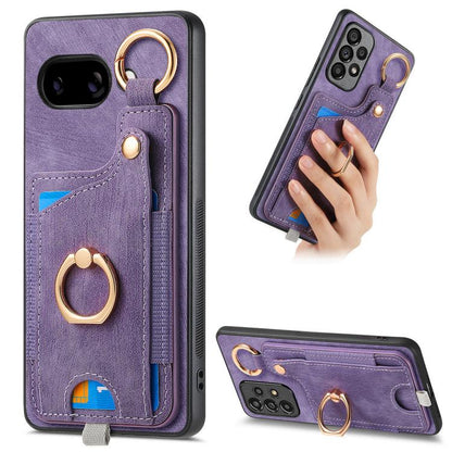 Retro Skin-feel Ring Card Bag Phone Case with Hang Loop, For Google Pixel 11 Pro XL, For Google Pixel 11, For Google Pixel 11 Pro, For Google Pixel 10 Pro XL, For Google Pixel 9a, For Google Pixel 9 Pro XL, For Google Pixel 10 / 10 Pro                 ...