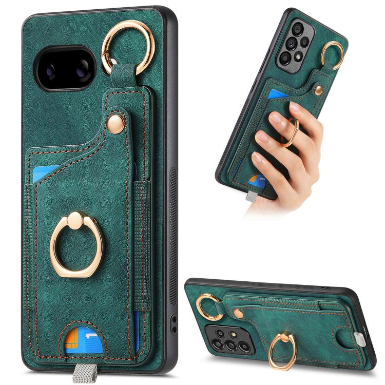 Retro Skin-feel Ring Card Bag Phone Case with Hang Loop, For Google Pixel 11 Pro XL, For Google Pixel 11, For Google Pixel 11 Pro, For Google Pixel 10 Pro XL, For Google Pixel 9a, For Google Pixel 9 Pro XL, For Google Pixel 10 / 10 Pro                 ...