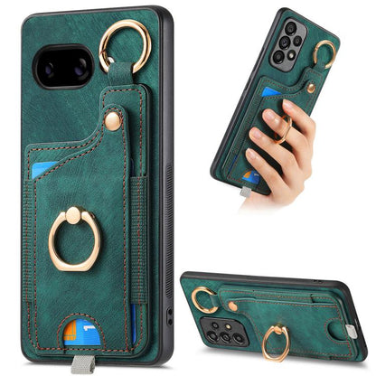 Retro Skin-feel Ring Card Bag Phone Case with Hang Loop, For Google Pixel 11 Pro XL, For Google Pixel 11, For Google Pixel 11 Pro, For Google Pixel 10 Pro XL, For Google Pixel 9a, For Google Pixel 9 Pro XL, For Google Pixel 10 / 10 Pro                 ...