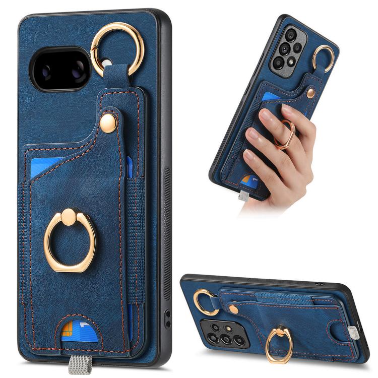 Retro Skin-feel Ring Card Bag Phone Case with Hang Loop, For Google Pixel 11 Pro XL, For Google Pixel 11, For Google Pixel 11 Pro, For Google Pixel 10 Pro XL, For Google Pixel 9a, For Google Pixel 9 Pro XL, For Google Pixel 10 / 10 Pro                 ...