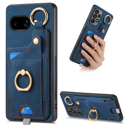 Retro Skin-feel Ring Card Bag Phone Case with Hang Loop, For Google Pixel 11 Pro XL, For Google Pixel 11, For Google Pixel 11 Pro, For Google Pixel 10 Pro XL, For Google Pixel 9a, For Google Pixel 9 Pro XL, For Google Pixel 10 / 10 Pro                 ...