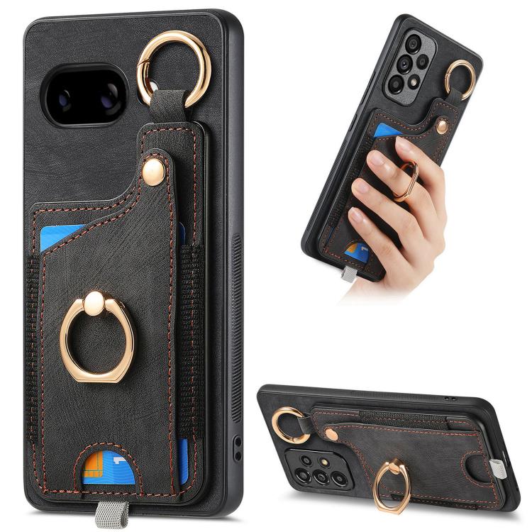 Retro Skin-feel Ring Card Bag Phone Case with Hang Loop, For Google Pixel 11 Pro XL, For Google Pixel 11, For Google Pixel 11 Pro, For Google Pixel 10 Pro XL, For Google Pixel 9a, For Google Pixel 9 Pro XL, For Google Pixel 10 / 10 Pro                 ...