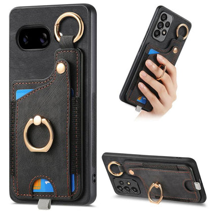 Retro Skin-feel Ring Card Bag Phone Case with Hang Loop, For Google Pixel 11 Pro XL, For Google Pixel 11, For Google Pixel 11 Pro, For Google Pixel 10 Pro XL, For Google Pixel 9a, For Google Pixel 9 Pro XL, For Google Pixel 10 / 10 Pro                 ...