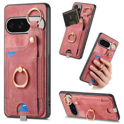 Retro Skin-feel Ring Card Bag Phone Case with Hang Loop, For Google Pixel 11 Pro XL, For Google Pixel 11, For Google Pixel 11 Pro, For Google Pixel 10 Pro XL, For Google Pixel 9a, For Google Pixel 9 Pro XL, For Google Pixel 10 / 10 Pro                 ...