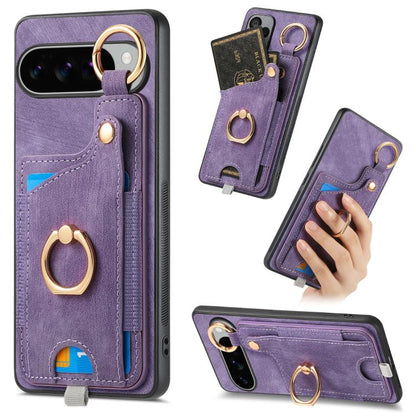 Retro Skin-feel Ring Card Bag Phone Case with Hang Loop, For Google Pixel 11 Pro XL, For Google Pixel 11, For Google Pixel 11 Pro, For Google Pixel 10 Pro XL, For Google Pixel 9a, For Google Pixel 9 Pro XL, For Google Pixel 10 / 10 Pro                 ...