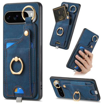 Retro Skin-feel Ring Card Bag Phone Case with Hang Loop, For Google Pixel 11 Pro XL, For Google Pixel 11, For Google Pixel 11 Pro, For Google Pixel 10 Pro XL, For Google Pixel 9a, For Google Pixel 9 Pro XL, For Google Pixel 10 / 10 Pro                 ...