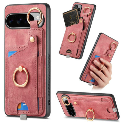 Retro Skin-feel Ring Card Bag Phone Case with Hang Loop, For Google Pixel 11 Pro XL, For Google Pixel 11, For Google Pixel 11 Pro, For Google Pixel 10 Pro XL, For Google Pixel 9a, For Google Pixel 9 Pro XL, For Google Pixel 10 / 10 Pro                 ...