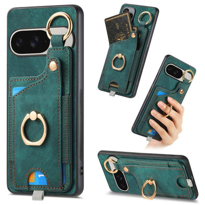 Retro Skin-feel Ring Card Bag Phone Case with Hang Loop, For Google Pixel 11 Pro XL, For Google Pixel 11, For Google Pixel 11 Pro, For Google Pixel 10 Pro XL, For Google Pixel 9a, For Google Pixel 9 Pro XL, For Google Pixel 10 / 10 Pro                 ...