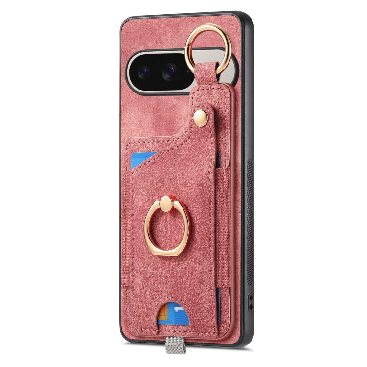 Retro Skin-feel Ring Card Bag Phone Case with Hang Loop, For Google Pixel 11 Pro XL, For Google Pixel 11, For Google Pixel 11 Pro, For Google Pixel 10 Pro XL, For Google Pixel 9a, For Google Pixel 9 Pro XL, For Google Pixel 10 / 10 Pro                 ...