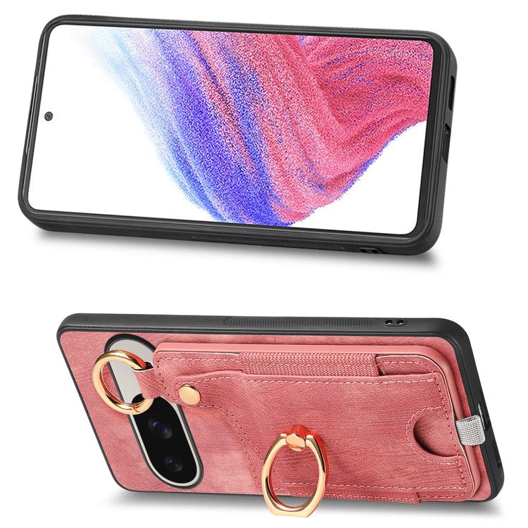 Retro Skin-feel Ring Card Bag Phone Case with Hang Loop, For Google Pixel 11 Pro XL, For Google Pixel 11, For Google Pixel 11 Pro, For Google Pixel 10 Pro XL, For Google Pixel 9a, For Google Pixel 9 Pro XL, For Google Pixel 10 / 10 Pro                 ...