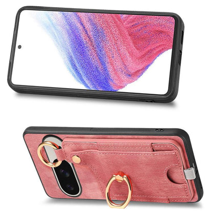 Retro Skin-feel Ring Card Bag Phone Case with Hang Loop, For Google Pixel 11 Pro XL, For Google Pixel 11, For Google Pixel 11 Pro, For Google Pixel 10 Pro XL, For Google Pixel 9a, For Google Pixel 9 Pro XL, For Google Pixel 10 / 10 Pro                 ...