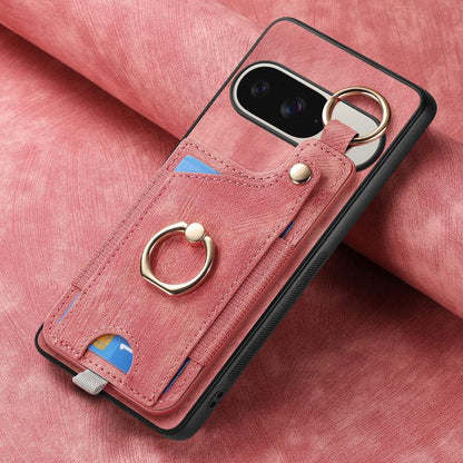 Retro Skin-feel Ring Card Bag Phone Case with Hang Loop, For Google Pixel 11 Pro XL, For Google Pixel 11, For Google Pixel 11 Pro, For Google Pixel 10 Pro XL, For Google Pixel 9a, For Google Pixel 9 Pro XL, For Google Pixel 10 / 10 Pro                 ...