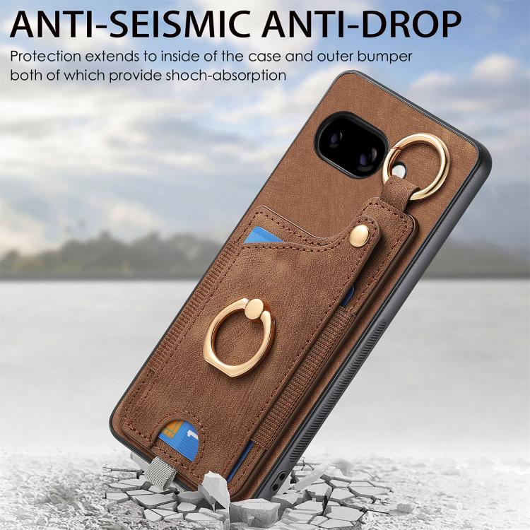 Retro Skin-feel Ring Card Bag Phone Case with Hang Loop, For Google Pixel 11 Pro XL, For Google Pixel 11, For Google Pixel 11 Pro, For Google Pixel 10 Pro XL, For Google Pixel 9a, For Google Pixel 9 Pro XL, For Google Pixel 10 / 10 Pro                 ...