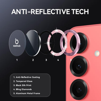 NORTHJO 1 Set Camera Lens Protector Glitter Metal Ring Film, For Galaxy S25+ 5G, For Galaxy S25 Ultra 5G