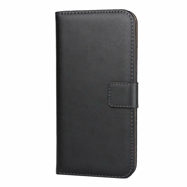Black leather flip holster with stitched folio cover and front pocket panel