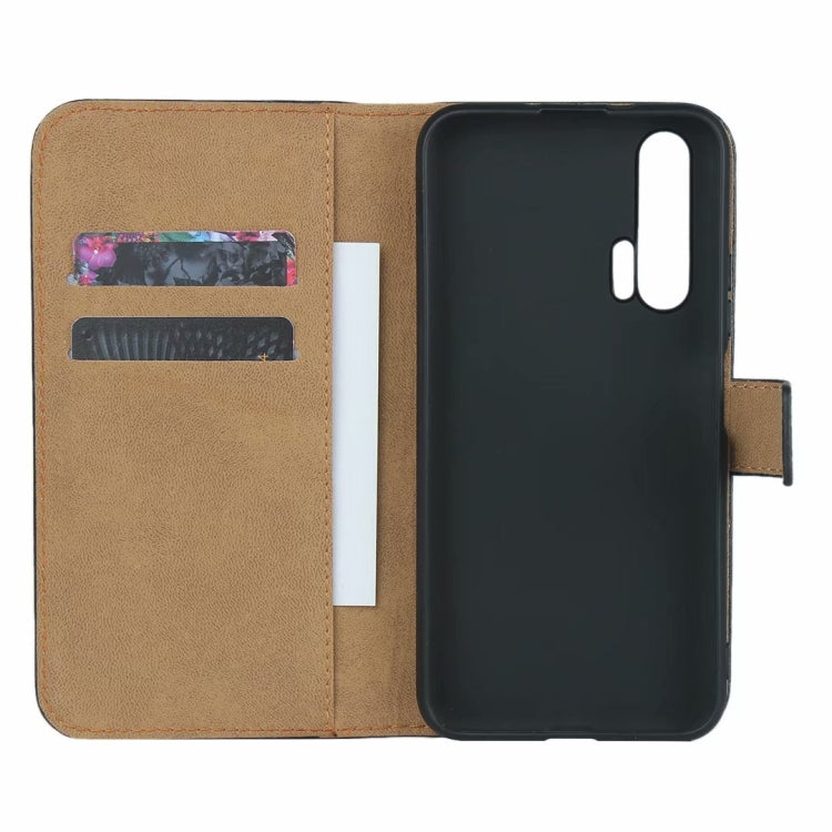Black and tan leather flip wallet case with card slots and phone back insert
