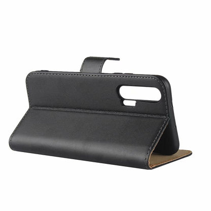 Black leather flip stand wallet case with magnetic-style front flap