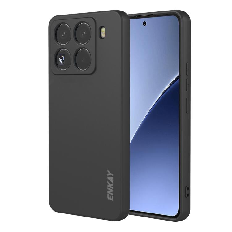Black liquid silicone phone case with four-camera cutout and raised edges