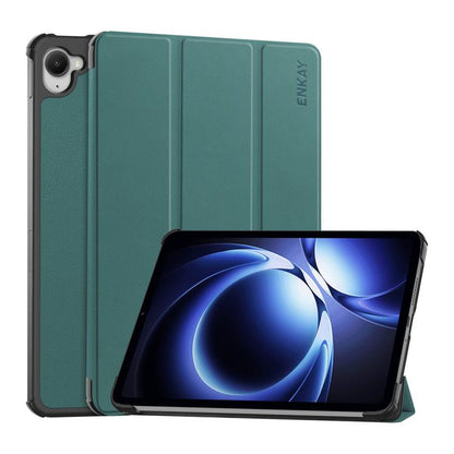 Tri-fold tablet case with stand, dark green textured leather-look, ENKAY logo