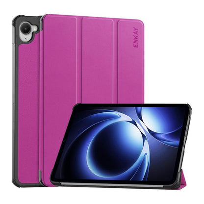 Tri-fold tablet case with stand, pink-purple textured leather-look, ENKAY logo