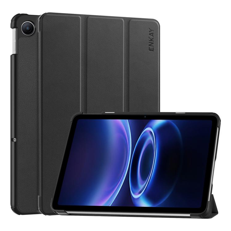 Tri-fold leather stand tablet case, black, with cover and viewing kickstand