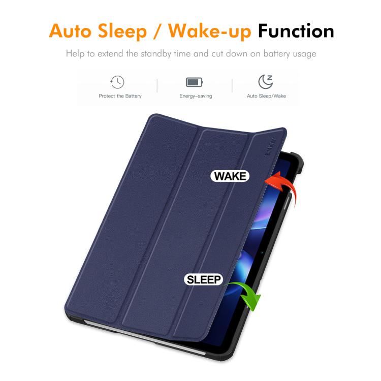 Tri-fold leather stand tablet case, dark blue-purple, with auto sleep/wake cover