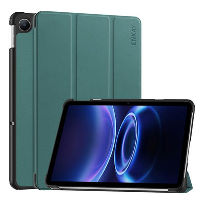 Tri-fold leather stand tablet case, dark green, with front cover and kickstand