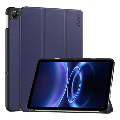 Tri-fold leather stand tablet case, purple, with front cover and viewing stand