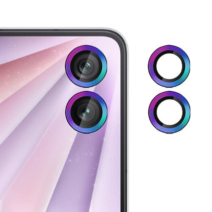 Tempered glass camera lens film set with blue-purple iridescent ring accents