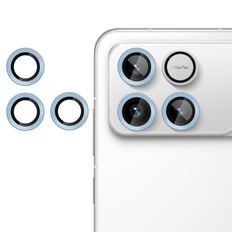 Tempered glass camera lens film with light blue rings for two lenses.