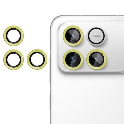 Tempered glass camera lens film with yellow-green rings for two lenses.