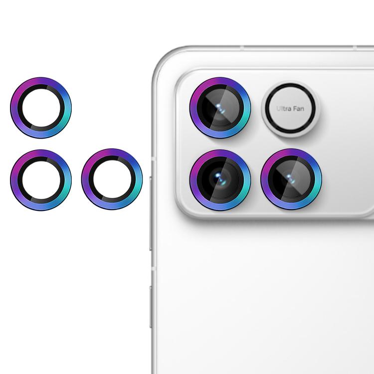 Tempered glass camera lens film set with purple iridescent ring accents