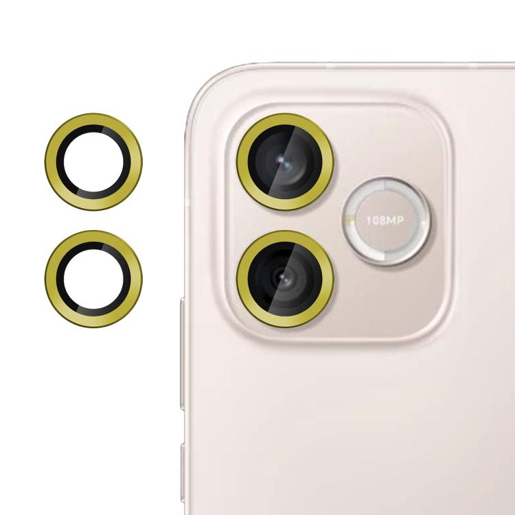 Tempered glass camera lens film with gold rings for two lenses.