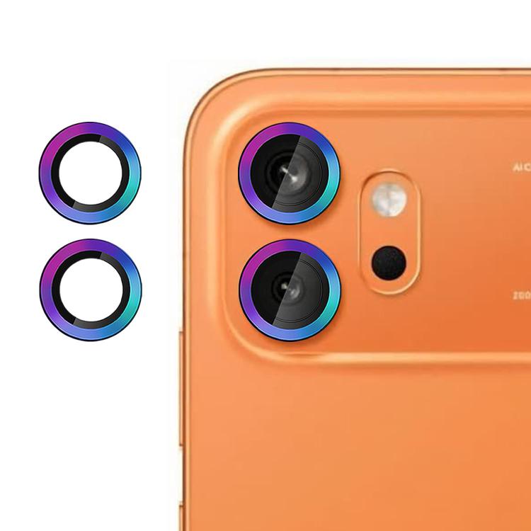 Camera lens tempered glass film set with two iridescent lens ring protectors