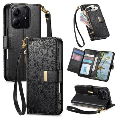 Flowers Leaves Zipper Wallet Leather Phone Case with Strap, For Xiaomi Poco X8 Pro Max 5G, For Xiaomi Poco X8 Pro 5G, For Redmi Turbo 5 Max 5G, For Redmi Turbo 5 5G, For Xiaomi 17 Pro Max, For Xiaomi 17 Pro, For Xiaomi 17, For Xiaomi Poco M7 4G 169mm  ...