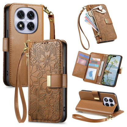 Flowers Leaves Zipper Wallet Leather Phone Case with Strap, For Xiaomi Poco X8 Pro Max 5G, For Xiaomi Poco X8 Pro 5G, For Redmi Turbo 5 Max 5G, For Redmi Turbo 5 5G, For Xiaomi 17 Pro Max, For Xiaomi 17 Pro, For Xiaomi 17, For Xiaomi Poco M7 4G 169mm  ...