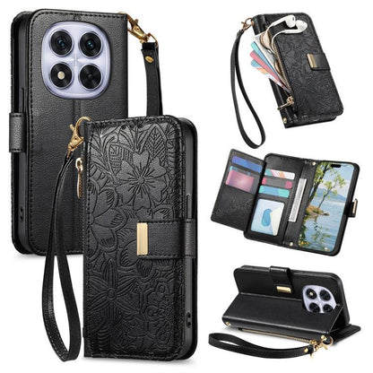 Flowers Leaves Zipper Wallet Leather Phone Case with Strap, For Xiaomi Poco X8 Pro Max 5G, For Xiaomi Poco X8 Pro 5G, For Redmi Turbo 5 Max 5G, For Redmi Turbo 5 5G, For Xiaomi 17 Pro Max, For Xiaomi 17 Pro, For Xiaomi 17, For Xiaomi Poco M7 4G 169mm  ...