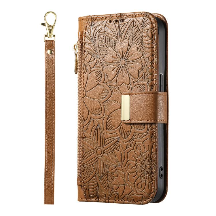 Flowers Leaves Zipper Wallet Leather Phone Case with Strap, For Redmi Note 14 Pro 5G, For Xiaomi 14T Pro, For Redmi Note 13 4G, For Redmi Note 13 Pro 5G, For Redmi Note 12 Turbo, For Redmi 15C 5G / 4G EU 173mm, For Redmi 15C 5G / 4G Global 171mm       ...