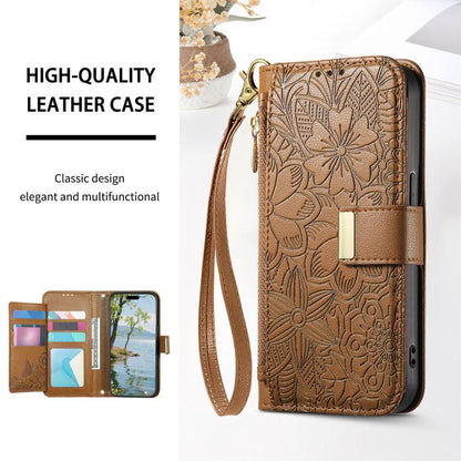 Flowers Leaves Zipper Wallet Leather Phone Case with Strap, For Redmi Note 14 Pro 5G, For Xiaomi 14T Pro, For Redmi Note 13 4G, For Redmi Note 13 Pro 5G, For Redmi Note 12 Turbo, For Redmi 15C 5G / 4G EU 173mm, For Redmi 15C 5G / 4G Global 171mm       ...