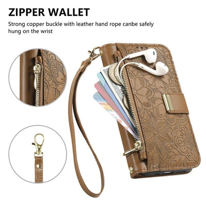 Flowers Leaves Zipper Wallet Leather Phone Case with Strap, For Redmi Note 14 Pro 5G, For Xiaomi 14T Pro, For Redmi Note 13 4G, For Redmi Note 13 Pro 5G, For Redmi Note 12 Turbo, For Redmi 15C 5G / 4G EU 173mm, For Redmi 15C 5G / 4G Global 171mm       ...