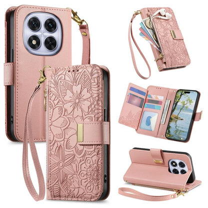 Flowers Leaves Zipper Wallet Leather Phone Case with Strap, For Redmi Note 14 Pro 5G, For Xiaomi 14T Pro, For Redmi Note 13 4G, For Redmi Note 13 Pro 5G, For Redmi Note 12 Turbo, For Redmi 15C 5G / 4G EU 173mm, For Redmi 15C 5G / 4G Global 171mm       ...