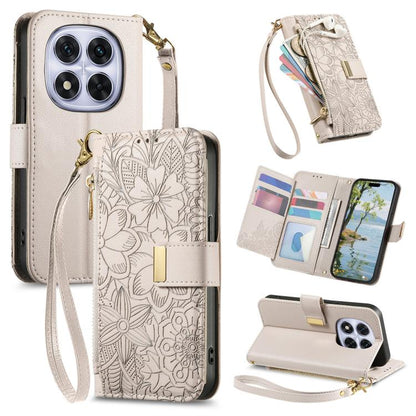 Flowers Leaves Zipper Wallet Leather Phone Case with Strap, For Redmi Note 14 Pro 5G, For Xiaomi 14T Pro, For Redmi Note 13 4G, For Redmi Note 13 Pro 5G, For Redmi Note 12 Turbo, For Redmi 15C 5G / 4G EU 173mm, For Redmi 15C 5G / 4G Global 171mm       ...