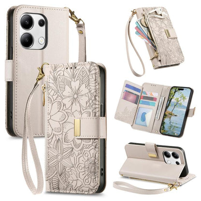 Flowers Leaves Zipper Wallet Leather Phone Case with Strap, For Redmi Note 14 Pro 5G, For Xiaomi 14T Pro, For Redmi Note 13 4G, For Redmi Note 13 Pro 5G, For Redmi Note 12 Turbo, For Redmi 15C 5G / 4G EU 173mm, For Redmi 15C 5G / 4G Global 171mm       ...